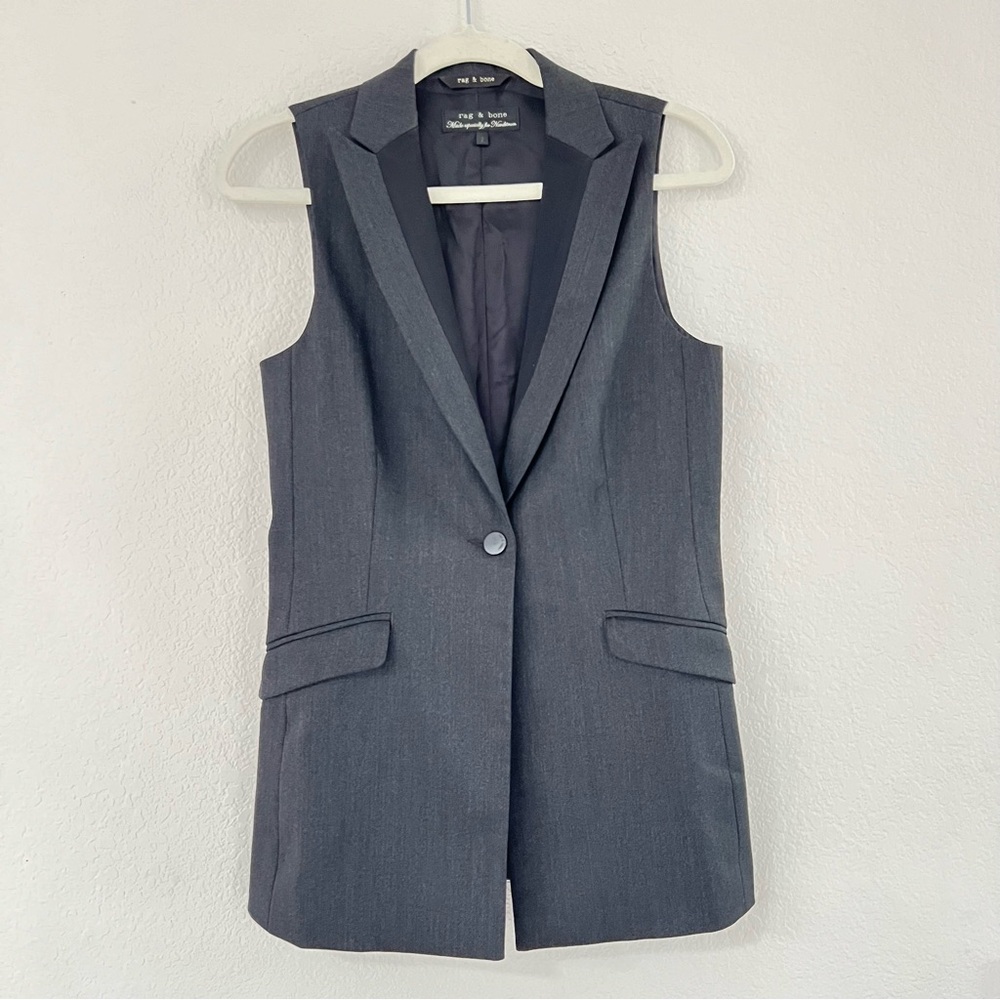 Rag & Bone long blazer vest gray herringbone
